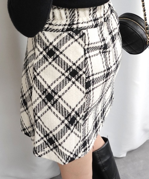 Lots of Love(ロッツオブラブ)の「ツイードチェックミニスカート(スカート・レディース・オフホワイト/ブラック・M/L)」の6枚目の写真