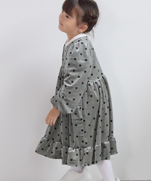 LOWRYS FARM（ローリーズファーム）の「ドットベロアワンピース　 603703（ワンピース・キッズ・ピンク/グレー/アイボリー・110cm/120cm/130cm/140cm/150cm）」の3枚目の写真