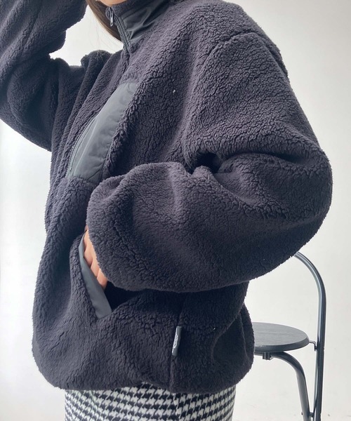 AS KNOW AS plus(アズノゥアズプラス)の「♪ポケット付き スタンドカラー ボアブルゾン(ブルゾン・レディース・ブラック/アイボリー/モカ/グレイッシュベージュ・FREE)」の14枚目の写真