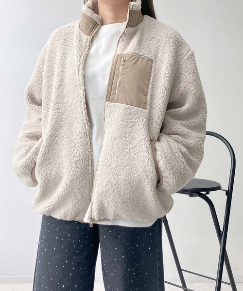 AS KNOW AS plus(アズノゥアズプラス)の「♪ポケット付き スタンドカラー ボアブルゾン(ブルゾン・レディース・ブラック/アイボリー/モカ/グレイッシュベージュ・FREE)」の19枚目の写真