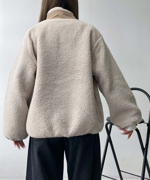 AS KNOW AS plus(アズノゥアズプラス)の「♪ポケット付き スタンドカラー ボアブルゾン(ブルゾン・レディース・ブラック/アイボリー/モカ/グレイッシュベージュ・FREE)」の21枚目の写真