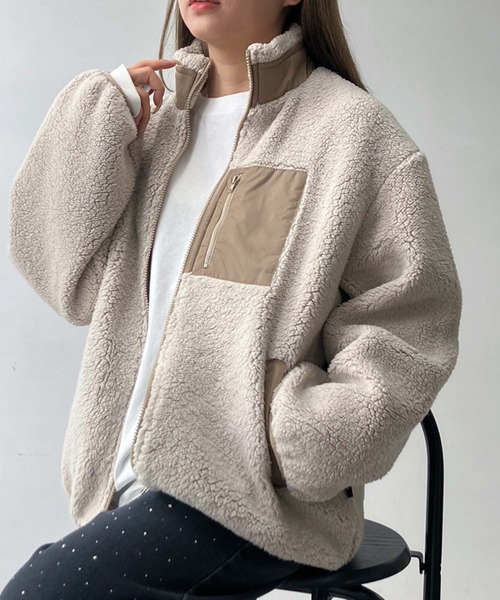 AS KNOW AS plus(アズノゥアズプラス)の「♪ポケット付き スタンドカラー ボアブルゾン(ブルゾン・レディース・ブラック/アイボリー/モカ/グレイッシュベージュ・FREE)」の20枚目の写真