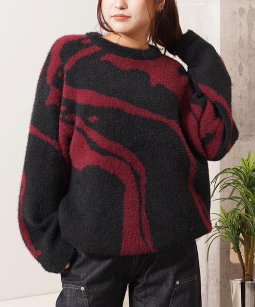 1111clothing(ワンフォークロージング)の「マーブル柄 ルーズ フェザーニット / Marble Pattern Loose Feather Knit(ニット/セーター・メンズ・ブラック系1/ブラック系3/ナチュラル/ブラック系2・M/L)」の3枚目の写真