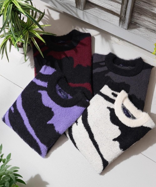 1111clothing(ワンフォークロージング)の「マーブル柄 ルーズ フェザーニット / Marble Pattern Loose Feather Knit(ニット/セーター・メンズ・ブラック系1/ブラック系3/ナチュラル/ブラック系2・M/L)」の21枚目の写真