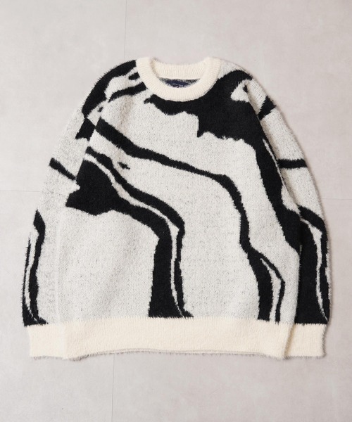 1111clothing(ワンフォークロージング)の「マーブル柄 ルーズ フェザーニット / Marble Pattern Loose Feather Knit(ニット/セーター・メンズ・ブラック系1/ブラック系3/ナチュラル/ブラック系2・M/L)」の5枚目の写真