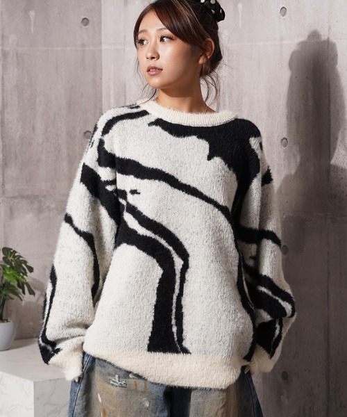 1111clothing(ワンフォークロージング)の「マーブル柄 ルーズ フェザーニット / Marble Pattern Loose Feather Knit(ニット/セーター・メンズ・ブラック系1/ブラック系3/ナチュラル/ブラック系2・M/L)」の12枚目の写真