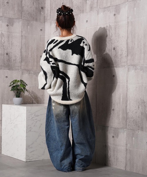 1111clothing(ワンフォークロージング)の「マーブル柄 ルーズ フェザーニット / Marble Pattern Loose Feather Knit(ニット/セーター・メンズ・ブラック系1/ブラック系3/ナチュラル/ブラック系2・M/L)」の16枚目の写真
