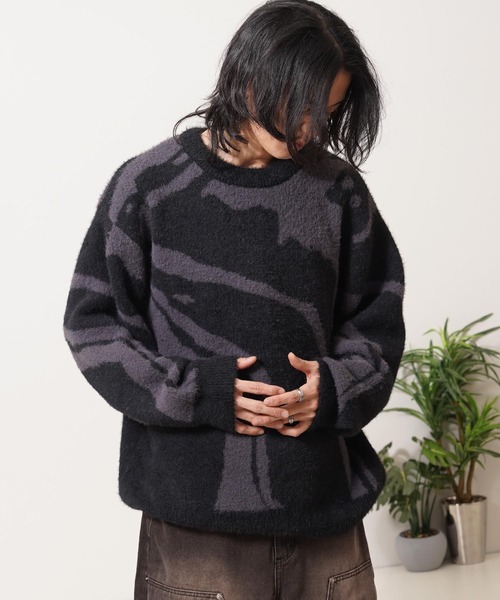 1111clothing(ワンフォークロージング)の「マーブル柄 ルーズ フェザーニット / Marble Pattern Loose Feather Knit(ニット/セーター・メンズ・ブラック系1/ブラック系3/ナチュラル/ブラック系2・M/L)」の7枚目の写真