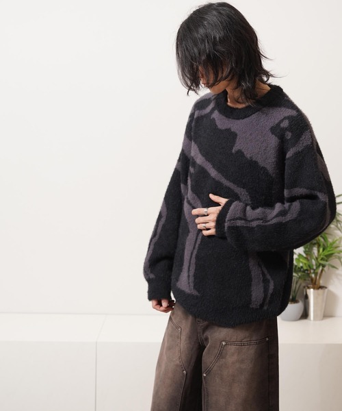 1111clothing(ワンフォークロージング)の「マーブル柄 ルーズ フェザーニット / Marble Pattern Loose Feather Knit(ニット/セーター・メンズ・ブラック系1/ブラック系3/ナチュラル/ブラック系2・M/L)」の8枚目の写真