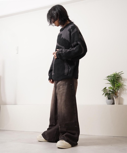 1111clothing(ワンフォークロージング)の「マーブル柄 ルーズ フェザーニット / Marble Pattern Loose Feather Knit(ニット/セーター・メンズ・ブラック系1/ブラック系3/ナチュラル/ブラック系2・M/L)」の9枚目の写真