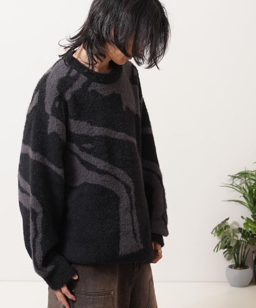 1111clothing(ワンフォークロージング)の「マーブル柄 ルーズ フェザーニット / Marble Pattern Loose Feather Knit(ニット/セーター・メンズ・ブラック系1/ブラック系3/ナチュラル/ブラック系2・M/L)」の10枚目の写真