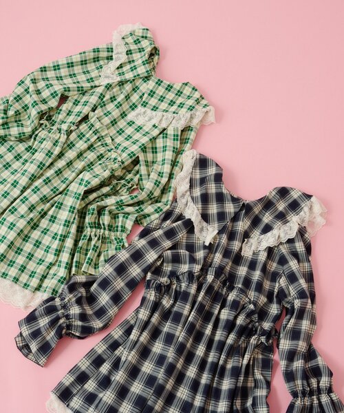 w closet（ダブルクローゼット）の「Am レース衿チュニックワンピース（チュニック・レディース・グリーン/ネイビー・FREE）」の3枚目の写真