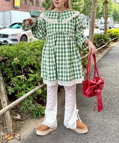 w closet（ダブルクローゼット）の「Am レース衿チュニックワンピース（チュニック・レディース・グリーン/ネイビー・FREE）」の14枚目の写真