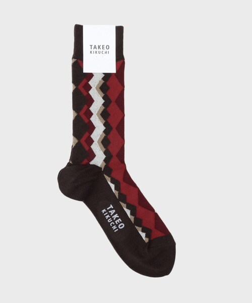 TAKEO KIKUCHI(タケオキクチ)の「◆変形アーガイルソックス(ソックス/靴下・メンズ・ボルドー/ターコイズブルー系/ダークオレンジ・00)」の2枚目の写真