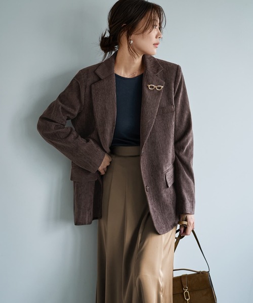 STYLE DELI(スタイルデリ)の「ベルベット調テーラードジャケット(テーラードジャケット・レディース・ブラック/ネイビー/ブラウン・FREE)」の3枚目の写真