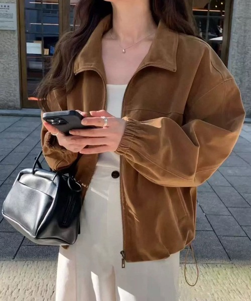 Doula Doula（ドゥーラドゥーラ）の「スウェードライクジップアップブルゾン（チェスターコート・レディース・ブラック/ブラウン/モカ/カーキ・XL/S/M/L）」の6枚目の写真