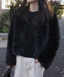 ファーコート フェイクファー ショート丈」に該当するブラック/黒色系