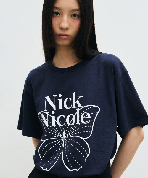 NICK&NICOLE(ニックアンドニコール)の「BIG BUTTERFLY SLEEVE TOP_NAVY WHITE(Tシャツ/カットソー・レディース・その他・FREE)」の1枚目の写真