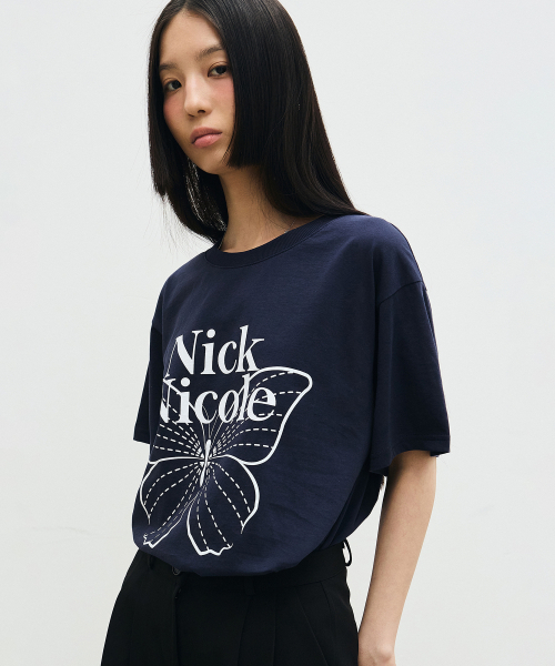 NICK&NICOLE(ニックアンドニコール)の「BIG BUTTERFLY SLEEVE TOP_NAVY WHITE(Tシャツ/カットソー・レディース・その他・FREE)」の2枚目の写真