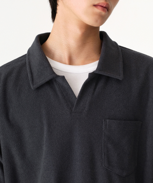 MUSINSA STANDARD（ムシンサスタンダード）の「テリークロススリットネックポロシャツ[ネイビー]（ポロシャツ・メンズ・その他・X-LARGE/SMALL/MEDIUM/LARGE/XX-LARGE/XXX-LARGE）」の4枚目の写真