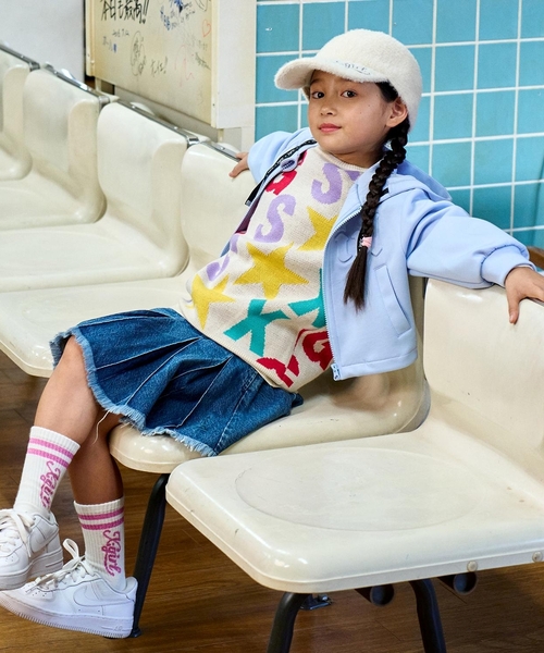 X-girl Stages（エックスガールステージス）の「ピグメントプリーツスカート（デニムスカート・キッズ・ブルー/カラフル・140cm/130cm/90cm/100cm/120cm/110cm）」の11枚目の写真