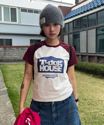 ドックハウスグラフィックラグランTシャツ_バーガンディ