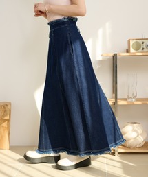 fringe stitch denim long skirt /フリンジパターンデニムロングスカート