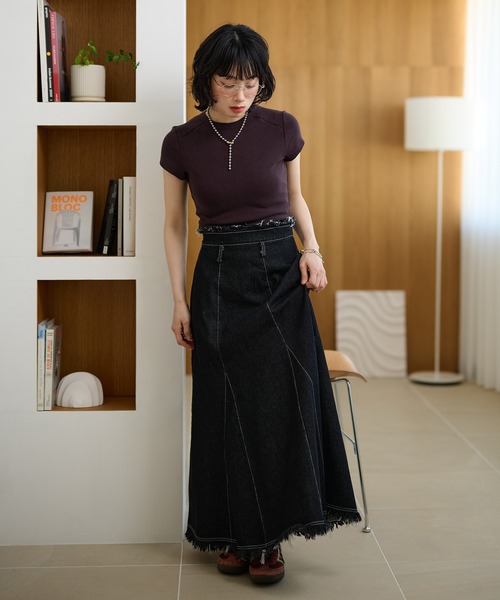 LAULEN(ローレン)の「fringe stitch denim long skirt /フリンジパターンデニムロングスカート(デニムスカート・レディース・ブラック/ブルー・M/S)」の13枚目の写真
