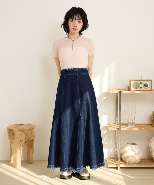 LAULEN(ローレン)の「fringe stitch denim long skirt /フリンジパターンデニムロングスカート(デニムスカート・レディース・ブラック/ブルー・M/S)」の22枚目の写真