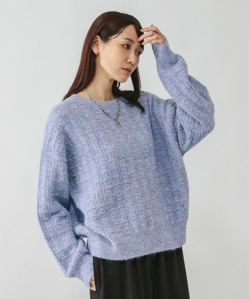 セール】モヘヤタッチ編み柄クループルオーバー/581175（ニット