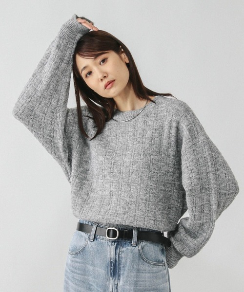 GLOBAL WORK（グローバルワーク）の「モヘヤタッチ編み柄クループルオーバー/581175（ニット/セーター・レディース・ライトグレー/オレンジ/グリーン系その他3/アイボリー/サックスブルー・MEDIUM/LARGE）」の2枚目の写真