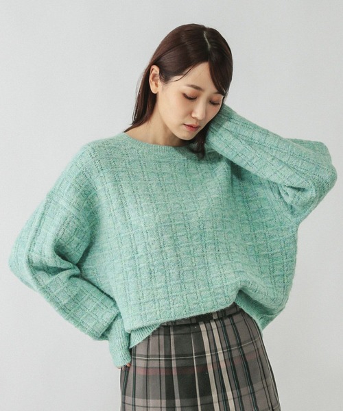 GLOBAL WORK（グローバルワーク）の「モヘヤタッチ編み柄クループルオーバー/581175（ニット/セーター・レディース・ライトグレー/オレンジ/グリーン系その他3/アイボリー/サックスブルー・MEDIUM/LARGE）」の4枚目の写真