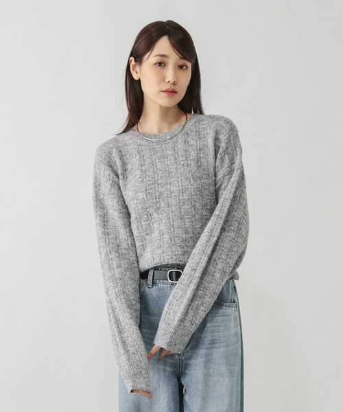 GLOBAL WORK（グローバルワーク）の「モヘヤタッチ編み柄クループルオーバー/581175（ニット/セーター・レディース・ライトグレー/オレンジ/グリーン系その他3/アイボリー/サックスブルー・MEDIUM/LARGE）」の8枚目の写真