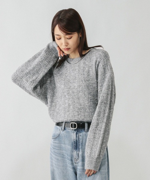 GLOBAL WORK（グローバルワーク）の「モヘヤタッチ編み柄クループルオーバー/581175（ニット/セーター・レディース・ライトグレー/オレンジ/グリーン系その他3/アイボリー/サックスブルー・MEDIUM/LARGE）」の9枚目の写真