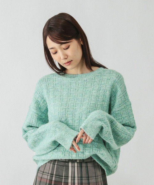 GLOBAL WORK（グローバルワーク）の「モヘヤタッチ編み柄クループルオーバー/581175（ニット/セーター・レディース・ライトグレー/オレンジ/グリーン系その他3/アイボリー/サックスブルー・MEDIUM/LARGE）」の17枚目の写真