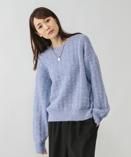 GLOBAL WORK（グローバルワーク）の「モヘヤタッチ編み柄クループルオーバー/581175（ニット/セーター・レディース・ライトグレー/オレンジ/グリーン系その他3/アイボリー/サックスブルー・MEDIUM/LARGE）」の20枚目の写真