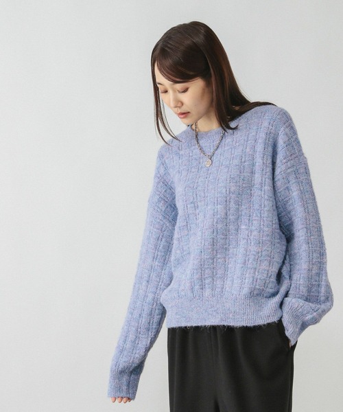 GLOBAL WORK（グローバルワーク）の「モヘヤタッチ編み柄クループルオーバー/581175（ニット/セーター・レディース・ライトグレー/オレンジ/グリーン系その他3/アイボリー/サックスブルー・MEDIUM/LARGE）」の21枚目の写真