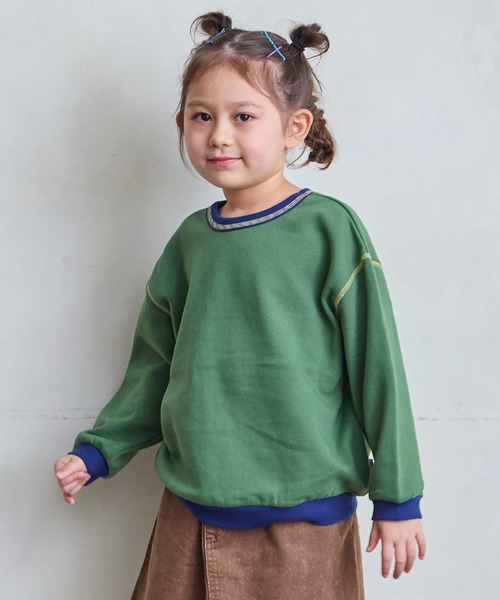 LSP WOW（エルエスピーワオ）の「【LSP WOW!】裏起毛両面マイニチトレーナー（スウェット・キッズ・チャコール/ネイビー/マスタード/ラベンダー/グリーン/ピンク/レッド/ブラック/カーキ/オフホワイト・80/90/100/110/120/130）」の4枚目の写真