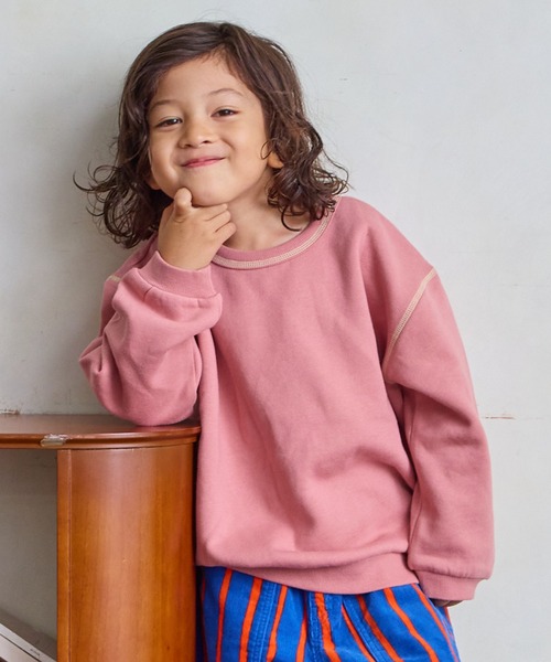 LSP WOW（エルエスピーワオ）の「【LSP WOW!】裏起毛両面マイニチトレーナー（スウェット・キッズ・チャコール/ネイビー/マスタード/ラベンダー/グリーン/ピンク/レッド/ブラック/カーキ/オフホワイト・80/90/100/110/120/130）」の9枚目の写真