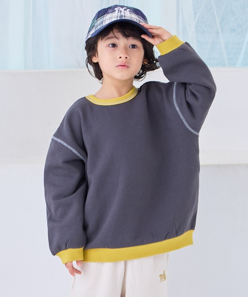 LSP WOW（エルエスピーワオ）の「【LSP WOW!】裏起毛両面マイニチトレーナー（スウェット・キッズ・チャコール/ネイビー/マスタード/ラベンダー/グリーン/ピンク/レッド/ブラック/カーキ/オフホワイト・80/90/100/110/120/130）」の3枚目の写真