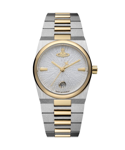 「Vivienne Westwood/ヴィヴィアン・ウエストウッド」ホクストン - レディース シルバー ホワイト ダイヤル & シルバー ゴールド ブレスレット