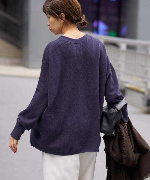 [新品]イエナFineニュージーウールニュアンスVプルオーバー(サックスブルー) 追加2》Fineニュージーウール ニュアンス Vプルオーバー（ニット