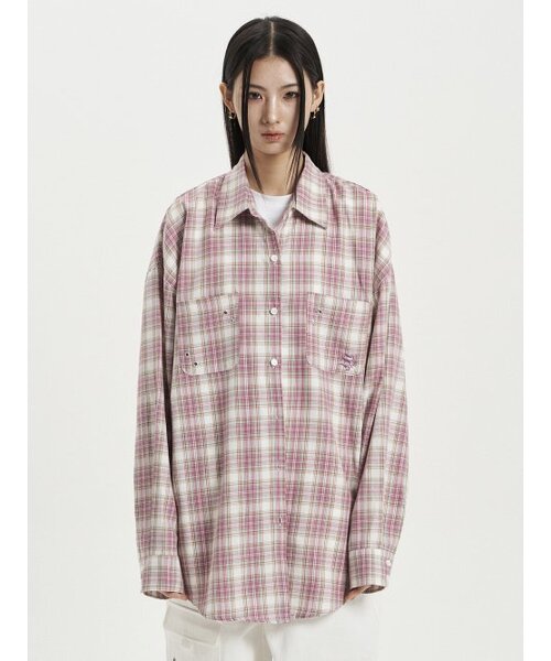 SETUP-EXE(セットアップイーエックスイー)の「OVER CHECK SHIRT / PINK(シャツ/ブラウス・レディース・その他・OS)」の1枚目の写真