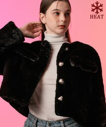 KOLEAT（コレット）の「[Mink ver.] Cropped tweed gold heart button jacket [Black] Vegan Mustang ver.（ムートンコート・レディース）」