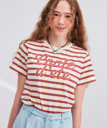 マルチストライププリントTシャツ[クリーム]