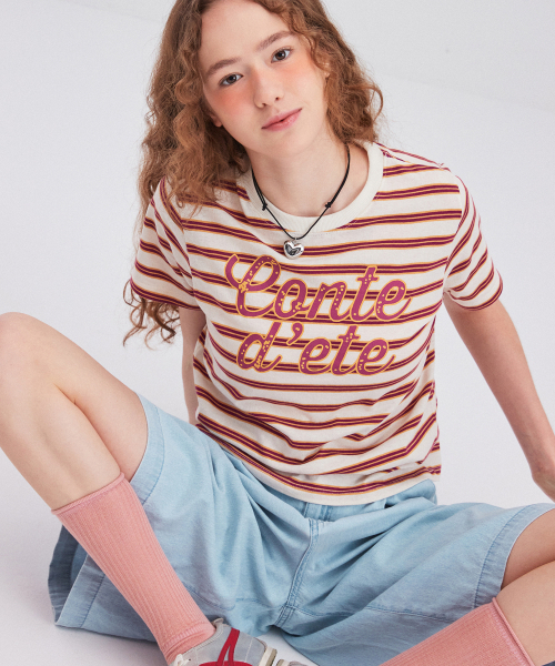 Between A and B（ビトウィーンエイアンドビー）の「マルチストライププリントTシャツ[クリーム]（Tシャツ/カットソー・レディース・その他・FREE）」の2枚目の写真
