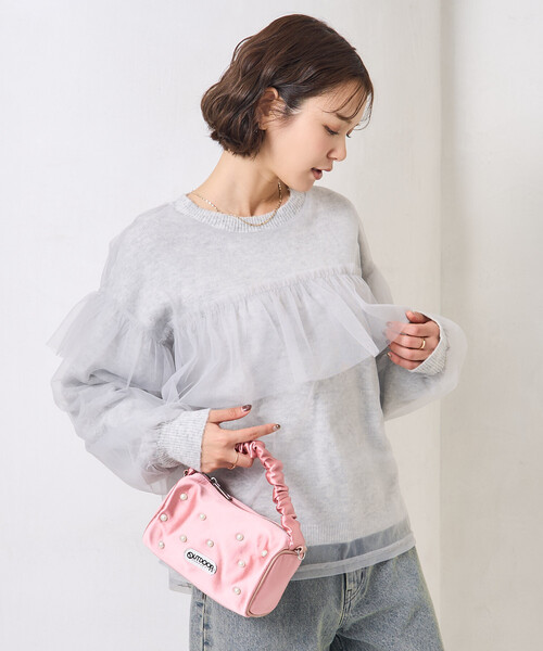 FREAK'S STORE(フリークスストア)の「チュール レイヤード ドッキング ニット/チュール重ねニット(ニット/セーター・レディース・ブラック/ライトグレー・フリ-)」の4枚目の写真
