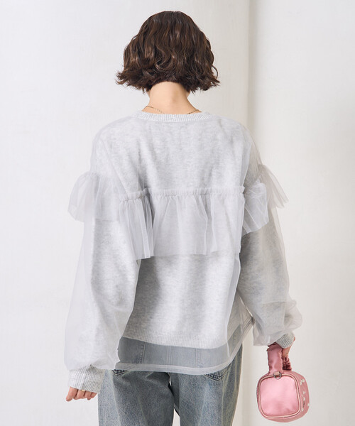 FREAK'S STORE(フリークスストア)の「チュール レイヤード ドッキング ニット/チュール重ねニット(ニット/セーター・レディース・ブラック/ライトグレー・フリ-)」の5枚目の写真
