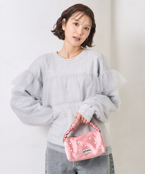 FREAK'S STORE(フリークスストア)の「チュール レイヤード ドッキング ニット/チュール重ねニット(ニット/セーター・レディース・ブラック/ライトグレー・フリ-)」の7枚目の写真