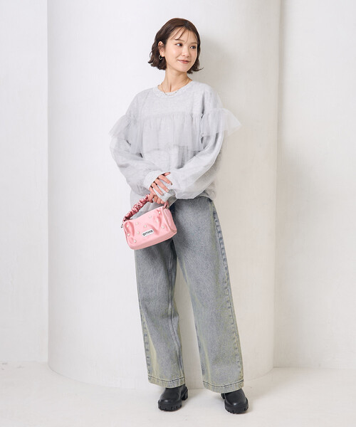 FREAK'S STORE(フリークスストア)の「チュール レイヤード ドッキング ニット/チュール重ねニット(ニット/セーター・レディース・ブラック/ライトグレー・フリ-)」の9枚目の写真